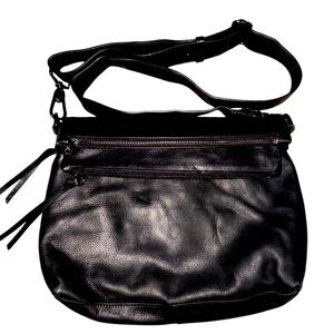 Margot double zipper pockets black leather Crossbody